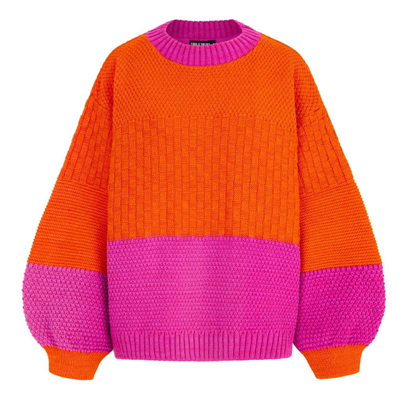 Thumbnail of Taz Colour Block Balloon Sleeve Jumper in Orange & Pink image