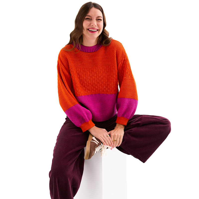 Thumbnail of Taz Colour Block Balloon Sleeve Jumper in Orange & Pink image