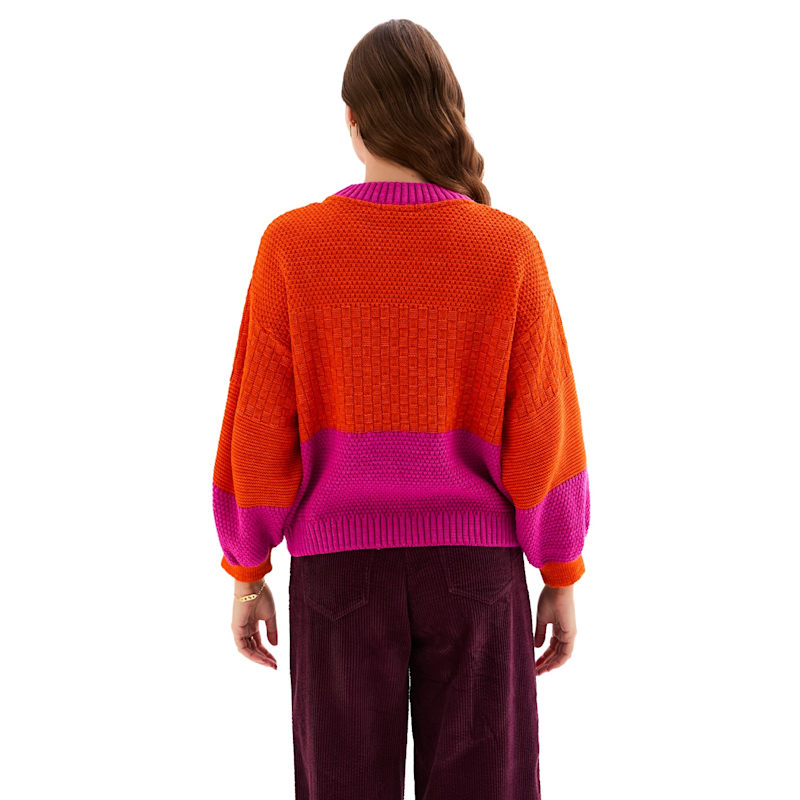 Thumbnail of Taz Colour Block Balloon Sleeve Jumper in Orange & Pink image