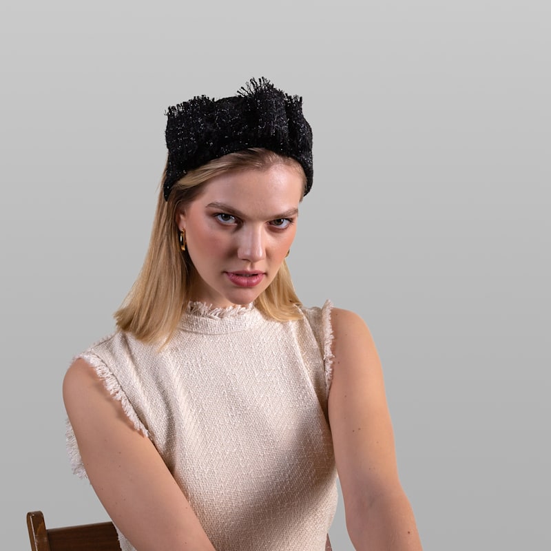 Thumbnail of Kim - Black Shiny Tweed Headband image
