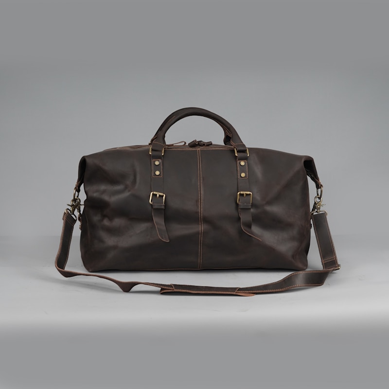 Thumbnail of Zip Detail Genuine Leather Holdall - Dark Brown image