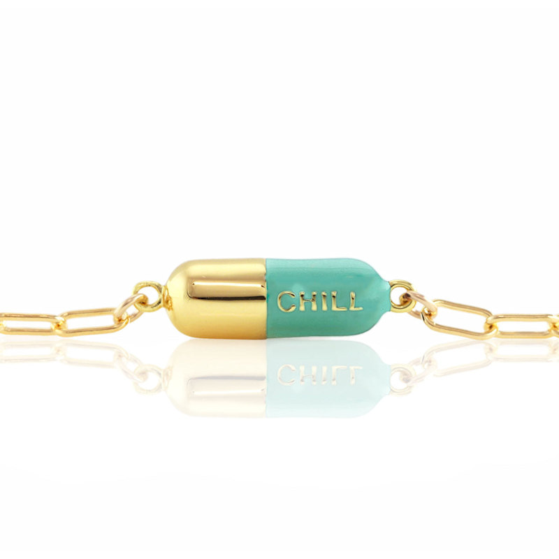 Thumbnail of Chill Pill Enamel Bracelet Gold Filled & Turquoise Enamel image