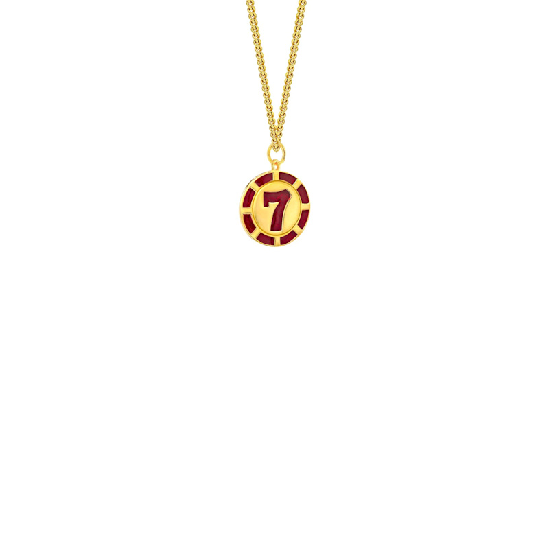 Thumbnail of Mini Vegas No.7 Poker Chip Pendant 18kt Gold-Plated & Red Enamel image
