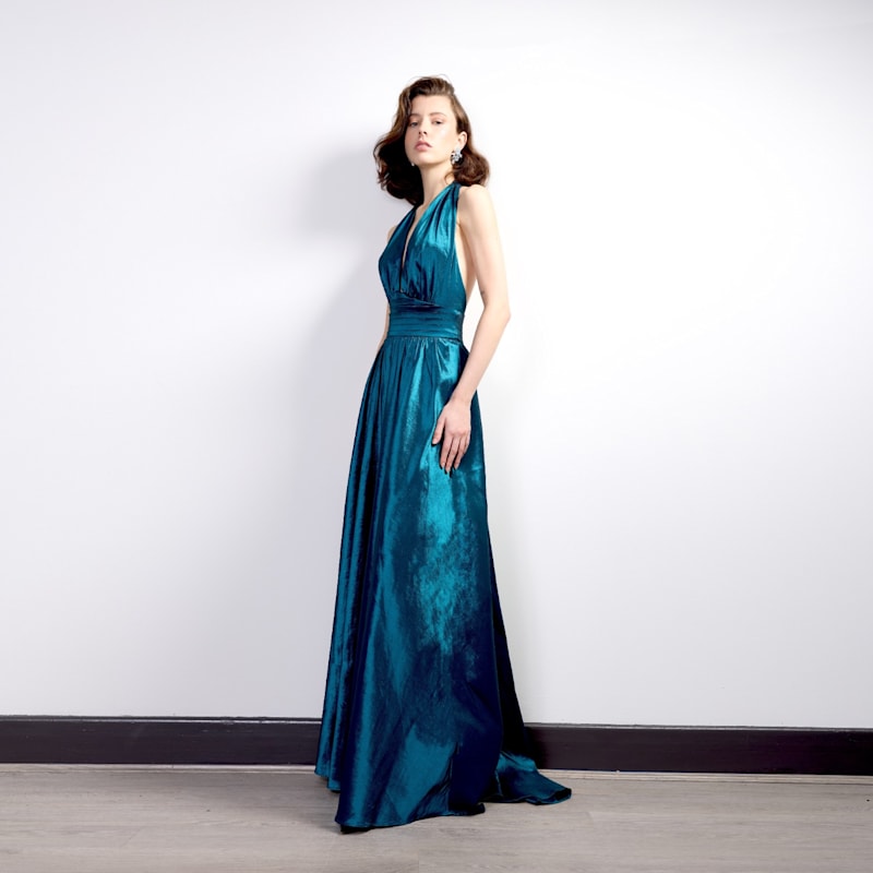 Thumbnail of Teal Backless Halter Dress image