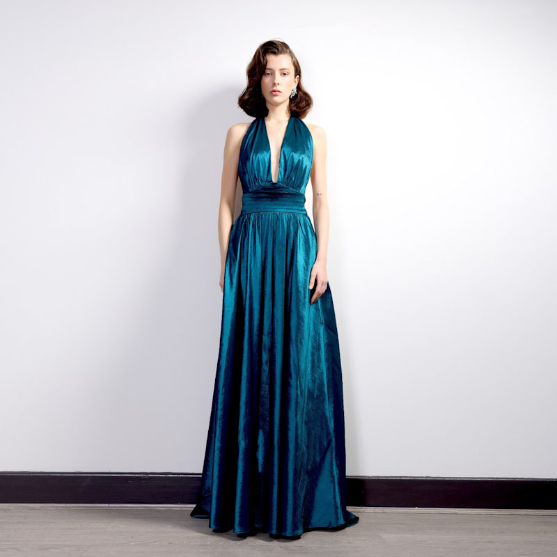 Thumbnail of Teal Backless Halter Dress image