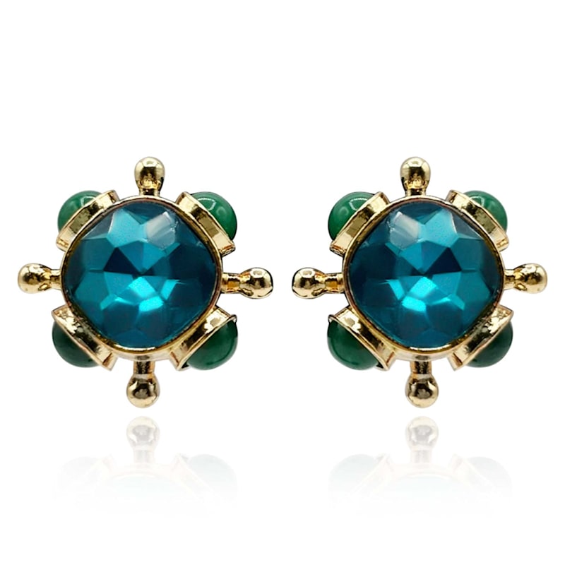 Thumbnail of Monica Teal & Green Agate Sputnik Clip On Earrings image