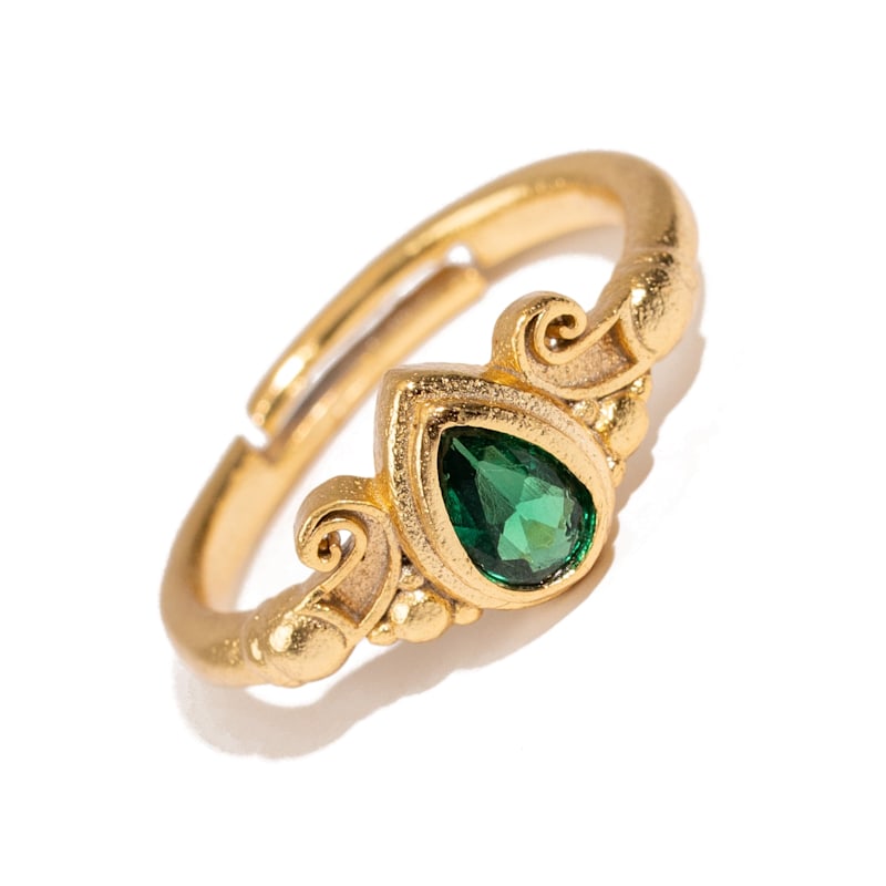 Thumbnail of Teardrop Emerald Gemstone Gold Ring - Green image