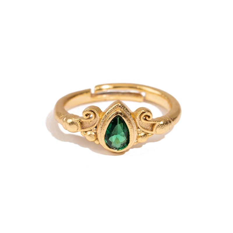 Thumbnail of Teardrop Emerald Gemstone Gold Ring - Green image