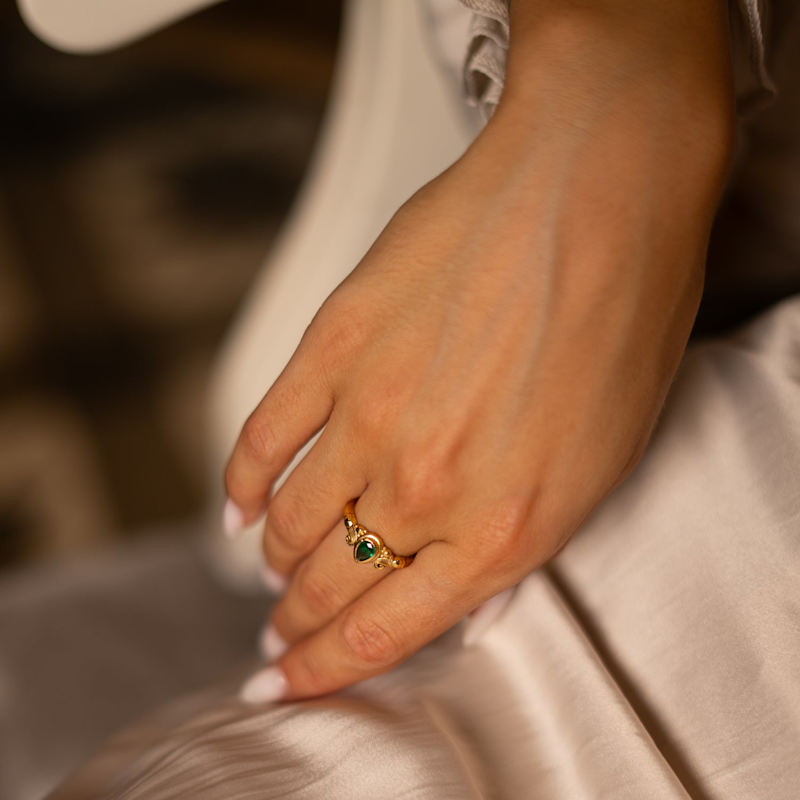 Thumbnail of Teardrop Emerald Gemstone Gold Ring - Green image