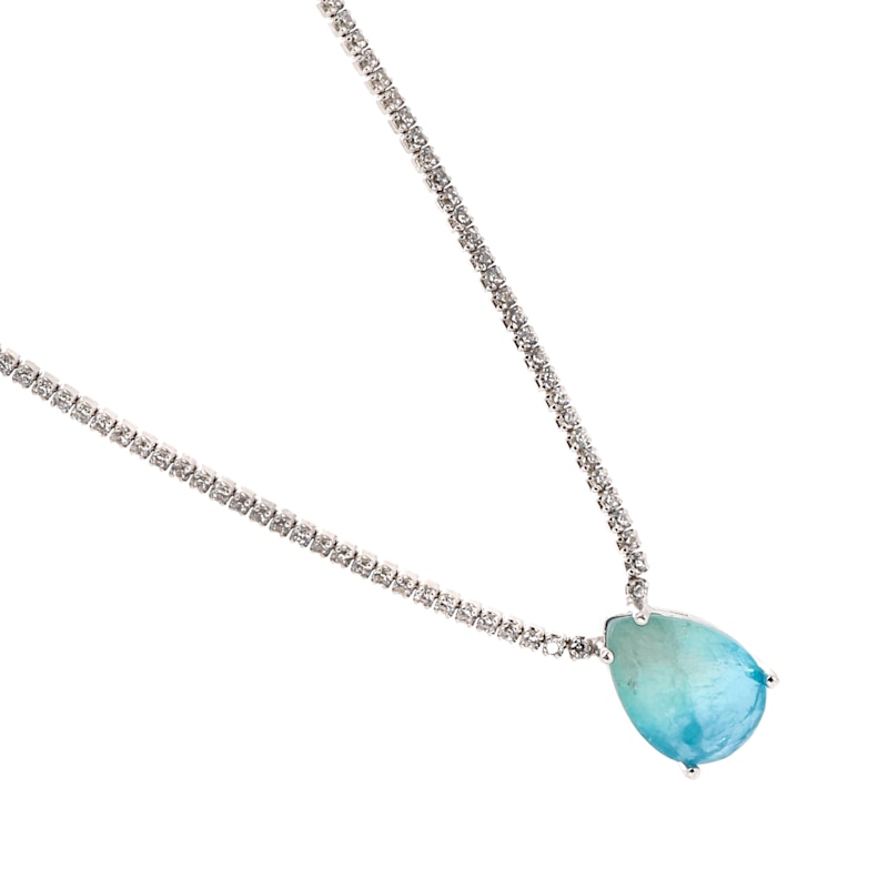 Thumbnail of Paraiba Tourmaline Teardrop Pendant Diamond Chain Happy Necklace - Blue image