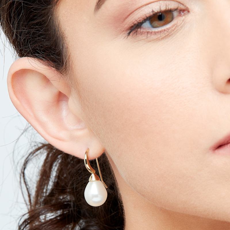 Thumbnail of Teardrop Pearl Gold Hook Earrings image