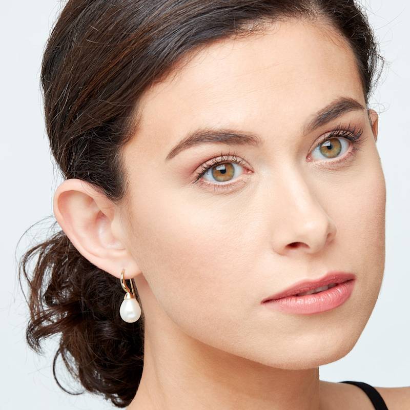 Thumbnail of Teardrop Pearl Gold Hook Earrings image