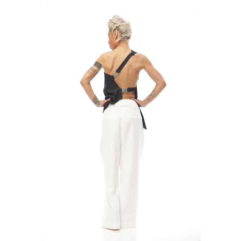 Thumbnail of Techwear Inspired Open-Back Denim Top With Buckle Details image