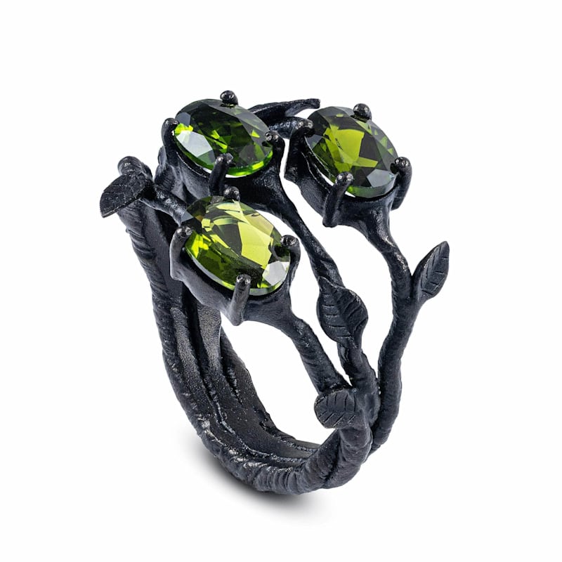Tenebris Anthracite Plated Silver Ring With Chrome Diopside