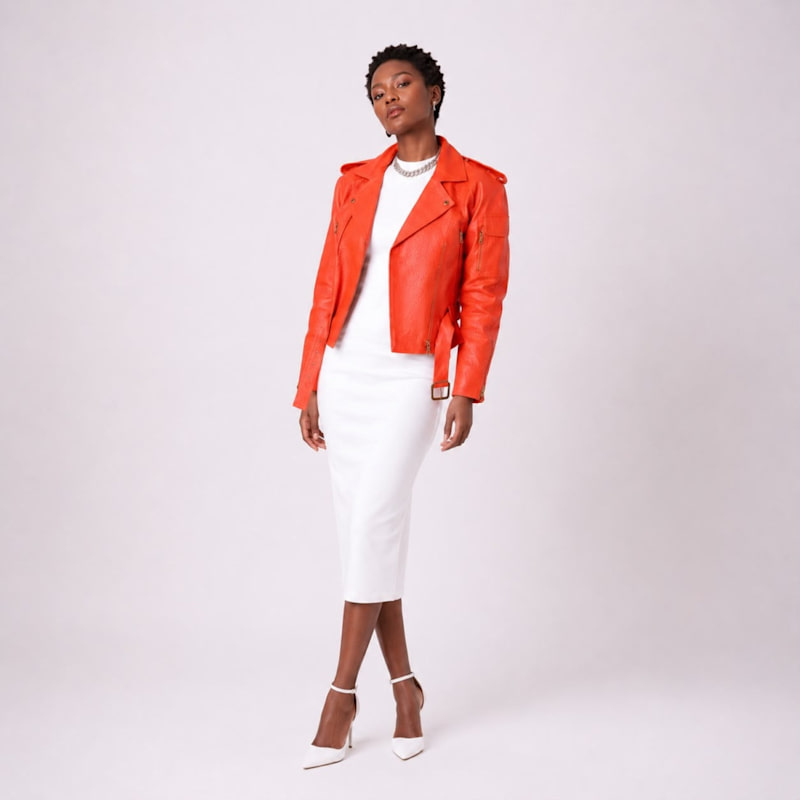 Thumbnail of Tequila Sunrise Orange Trench Leather Jacket image