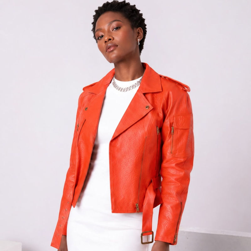 Thumbnail of Tequila Sunrise Orange Trench Leather Jacket image