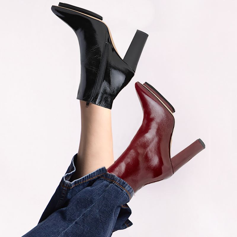 Thumbnail of Tessa Black Patent Leather Platform Ankle Bootie For Work Valentine Evening image