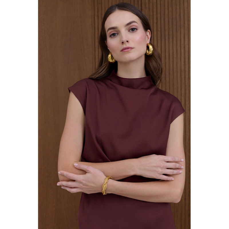 Thumbnail of Tessa Wine-Red Short Kimono Sleeves Elegant Midi Dress image