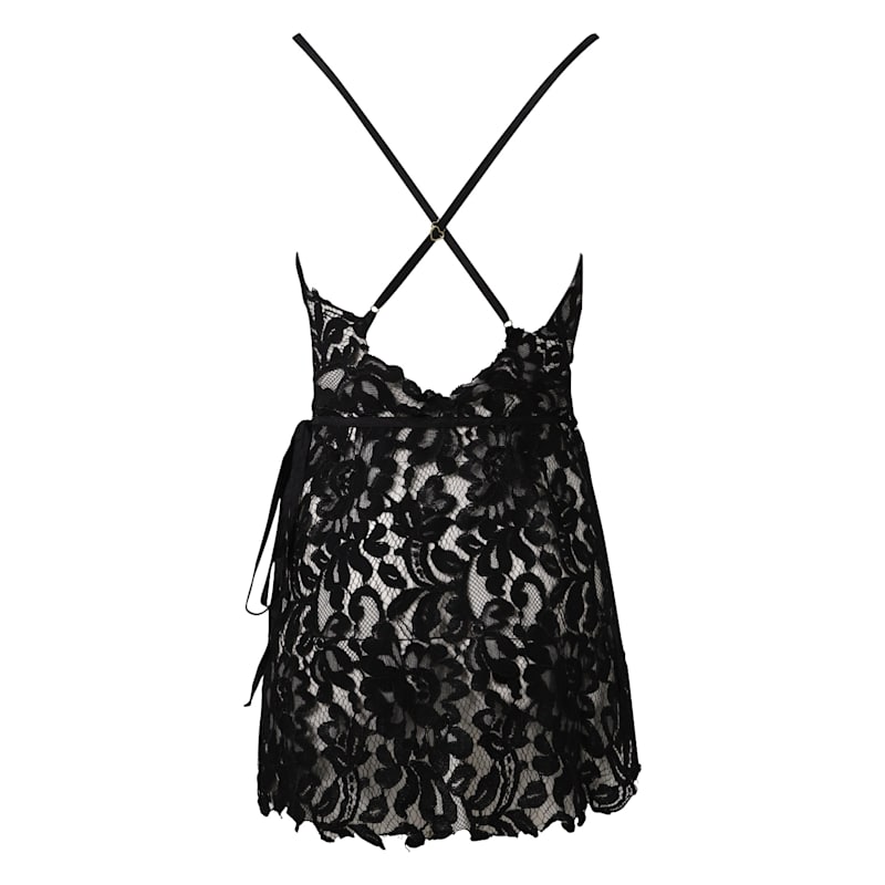 Thumbnail of Festival Party Dress Valentina Noir Lace Wrap Slip Dress With Chiffon Underslip image