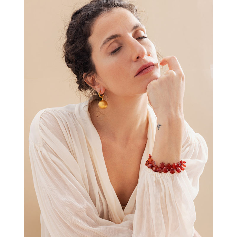 Thumbnail of Textured Gold Sphere Drop Earrings image