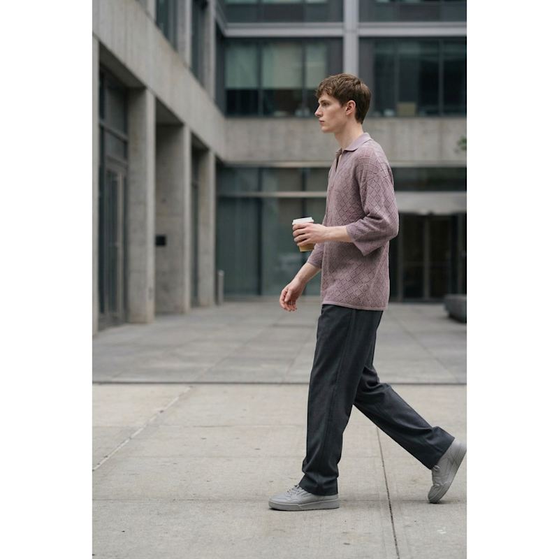 Thumbnail of Textured Knit Polo Sweater Open Collar Relaxed Fit image
