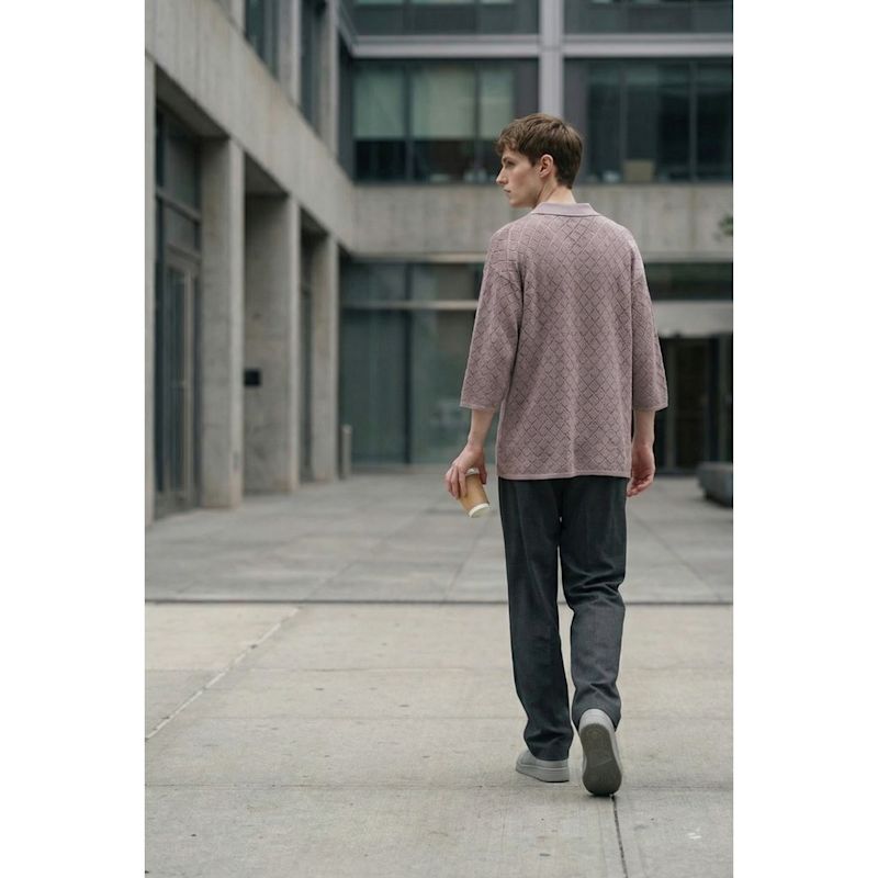 Thumbnail of Textured Knit Polo Sweater Open Collar Relaxed Fit image