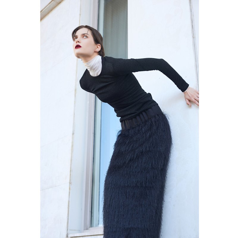Thumbnail of Textured Pile Column Midi Skirt - Black image