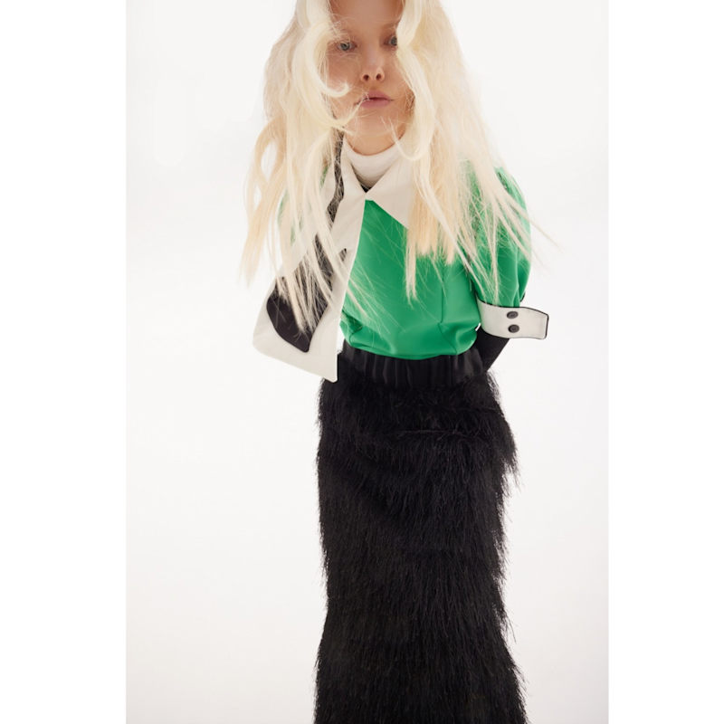 Thumbnail of Textured Pile Column Midi Skirt - Black image