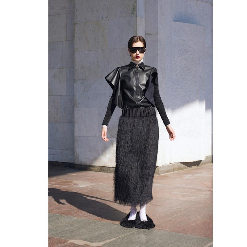 Thumbnail of Textured Pile Column Midi Skirt - Black image