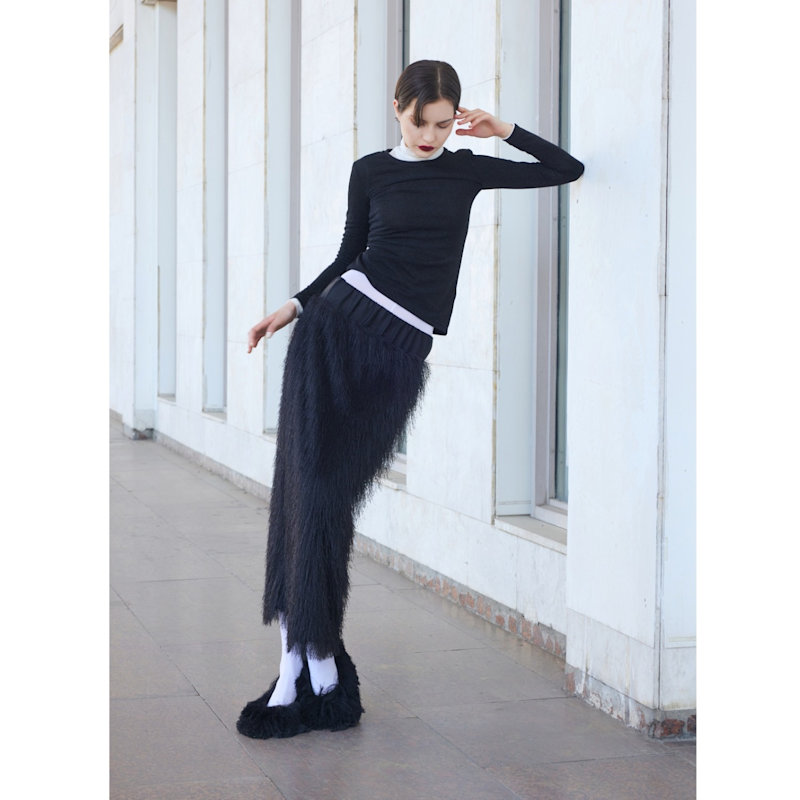 Thumbnail of Textured Pile Column Midi Skirt - Black image