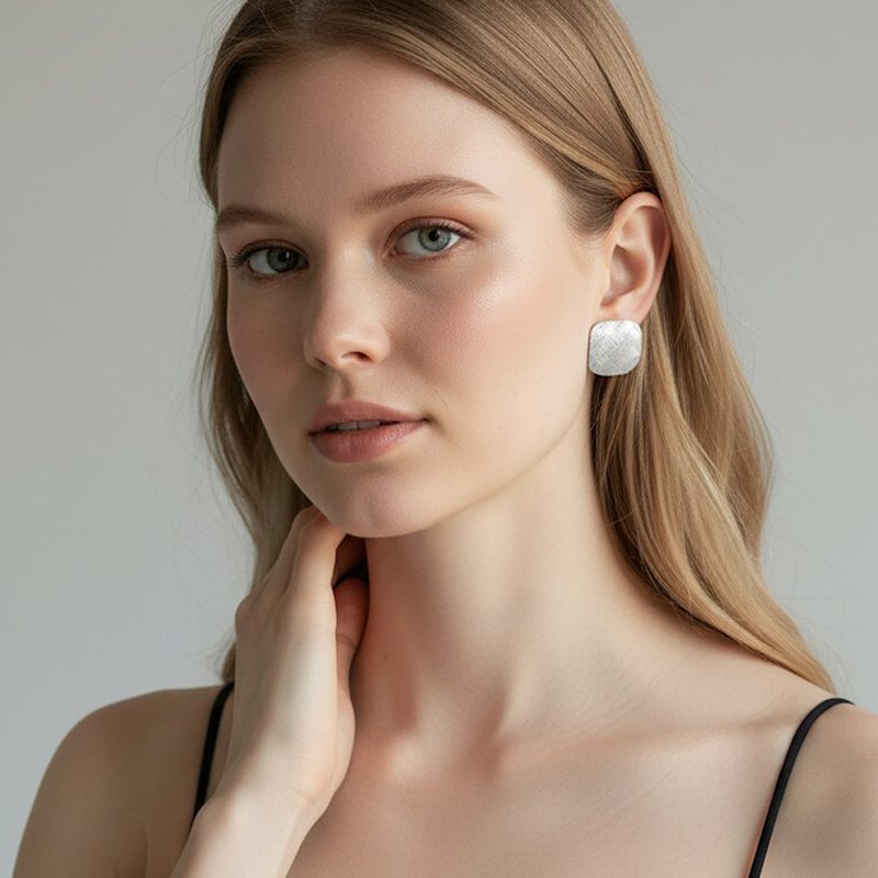 Thumbnail of Textured   Woven   Square Stud Earrings image