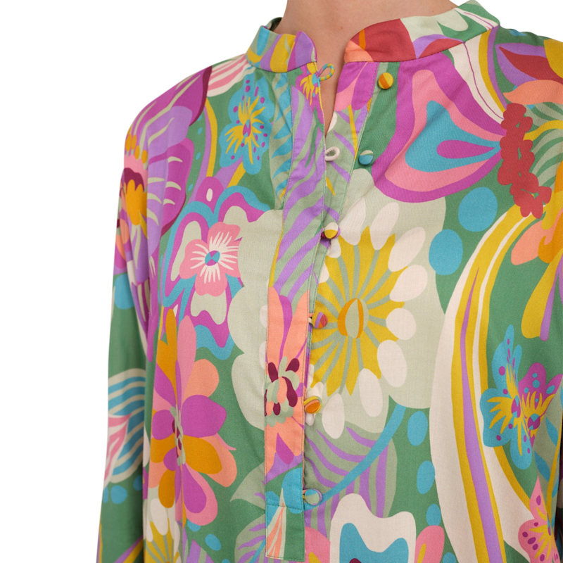 Thumbnail of The Andrea Cotton Floral Banded Collar Relaxed Shirt Dress image