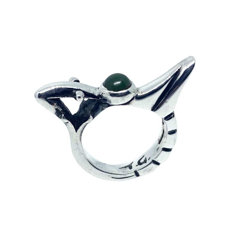 Thumbnail of The Bird Round Green Jade Cabochon Sterling Silver image