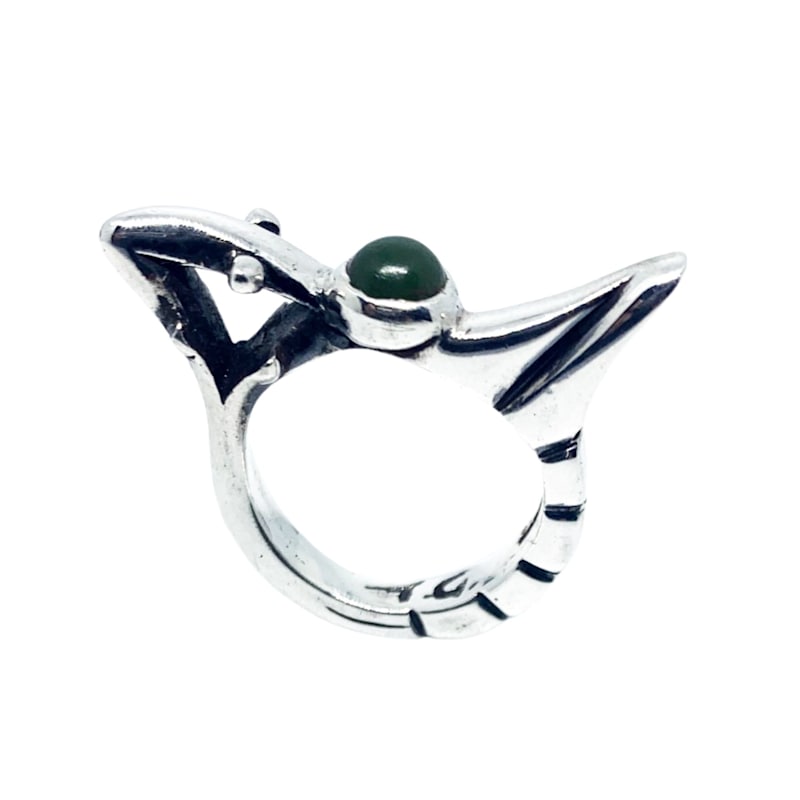 Thumbnail of The Bird Round Green Jade Cabochon Sterling Silver image