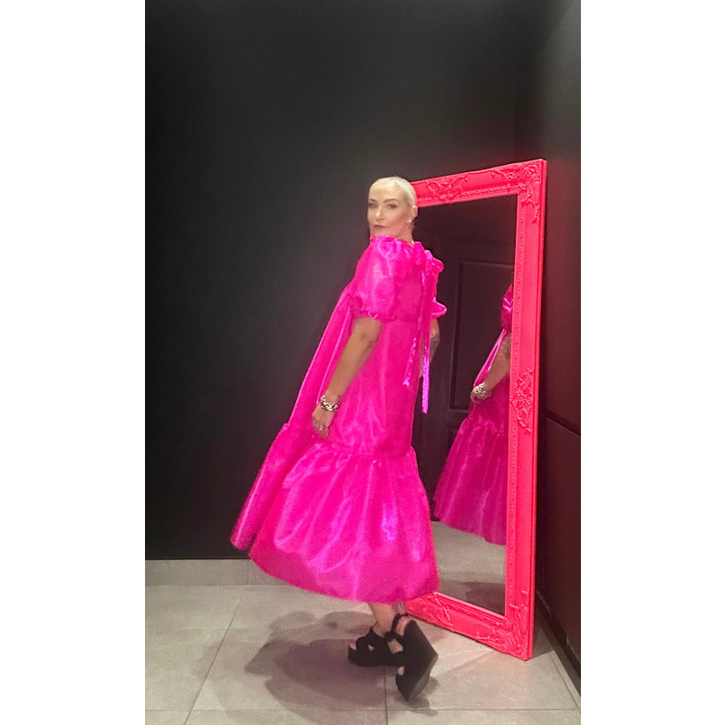 Thumbnail of The Blaise Dress With Puff Sleeves - Cerise image
