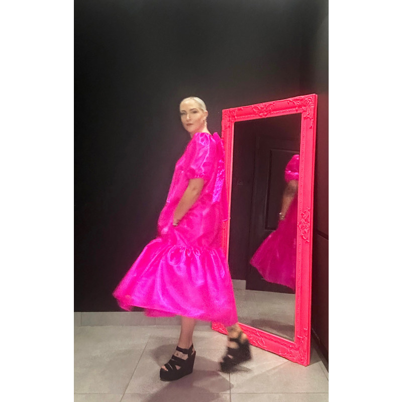 Thumbnail of The Blaise Dress With Puff Sleeves - Cerise image