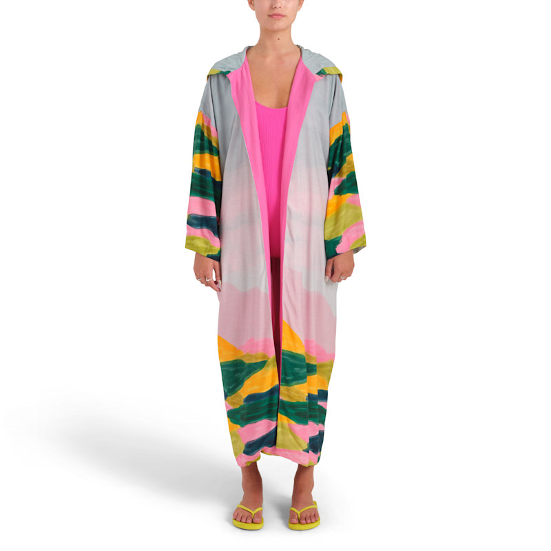 Thumbnail of The Caroline Pink Printed Ecovero Viscose And Silk Coverup Robe Coat image