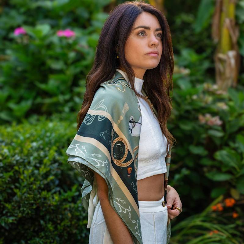 The Classic Equestrian Silk Scarf - Sage Green | AcaciaZuri | Wolf
