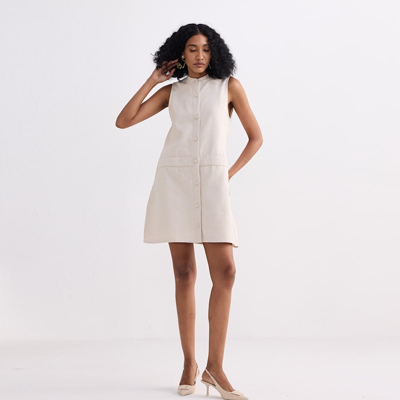 Thumbnail of The Cotton Tweed Shift Dress In Cream image