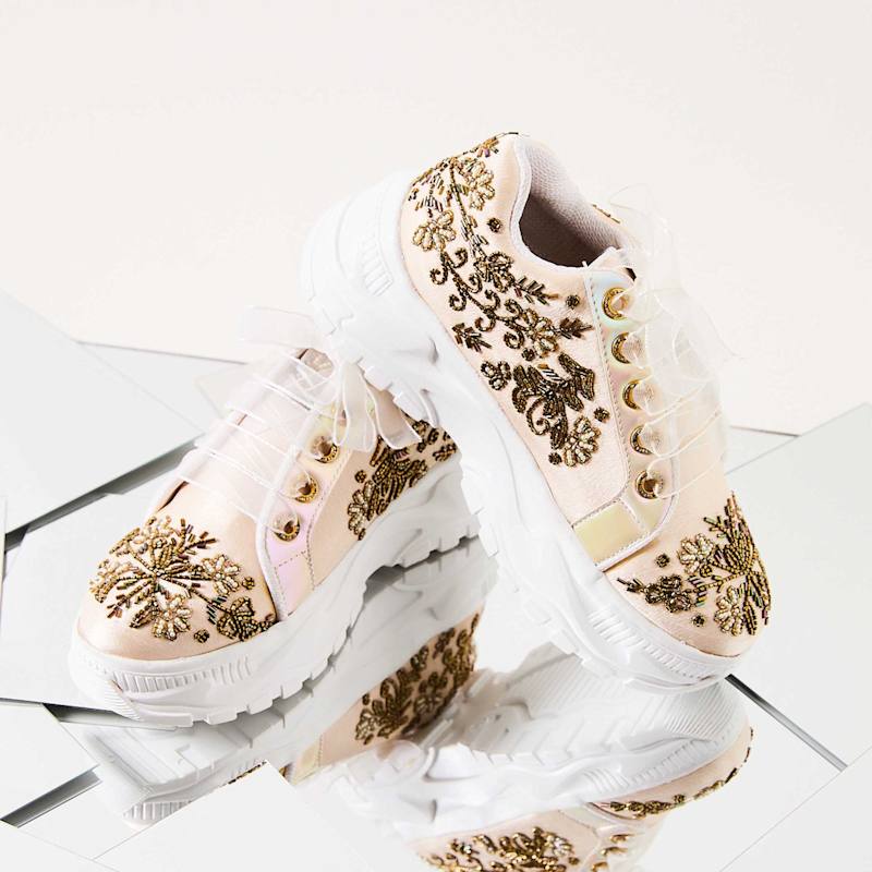 Thumbnail of Diana Luxury Buttermilk Satin Handmade Embellished Trainer image