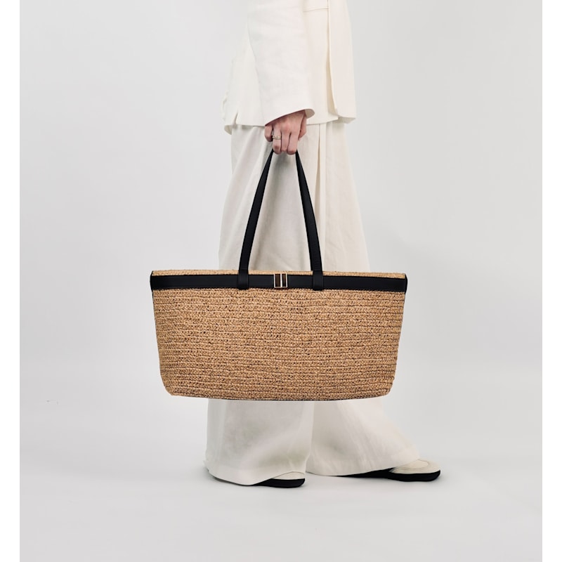 Thumbnail of The Esme Raffia Tote Bag With Black Leather Trim image