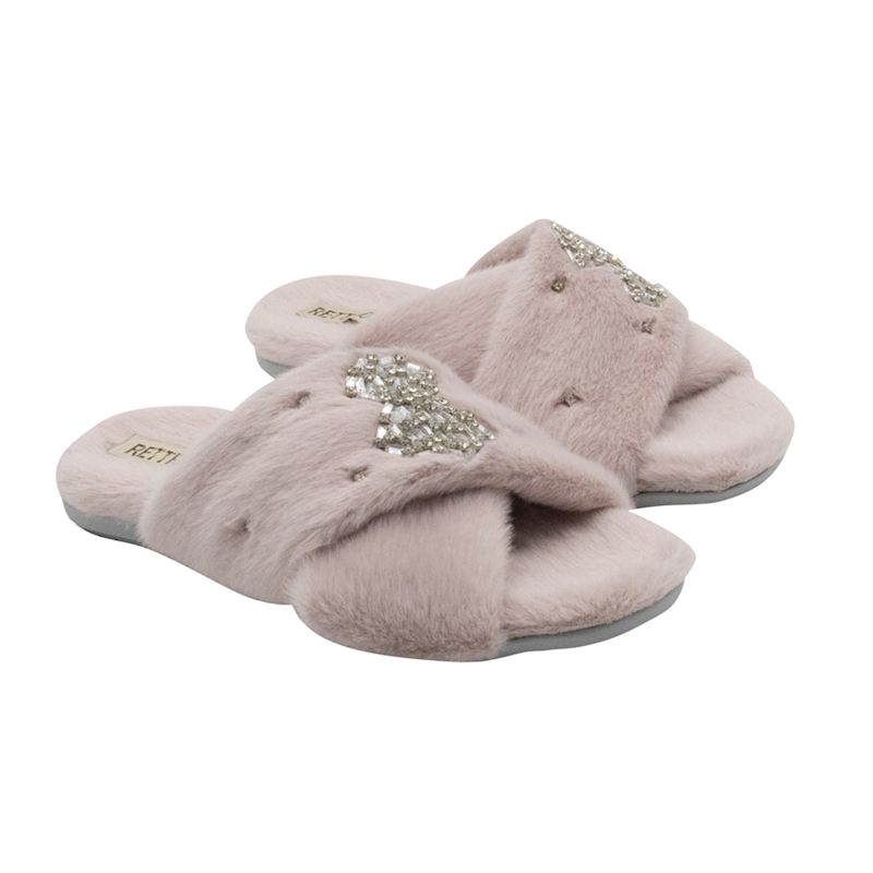 Thumbnail of Fefe Nude Luxury Plush Diamanté Bow Embellished Handmade Slipper image