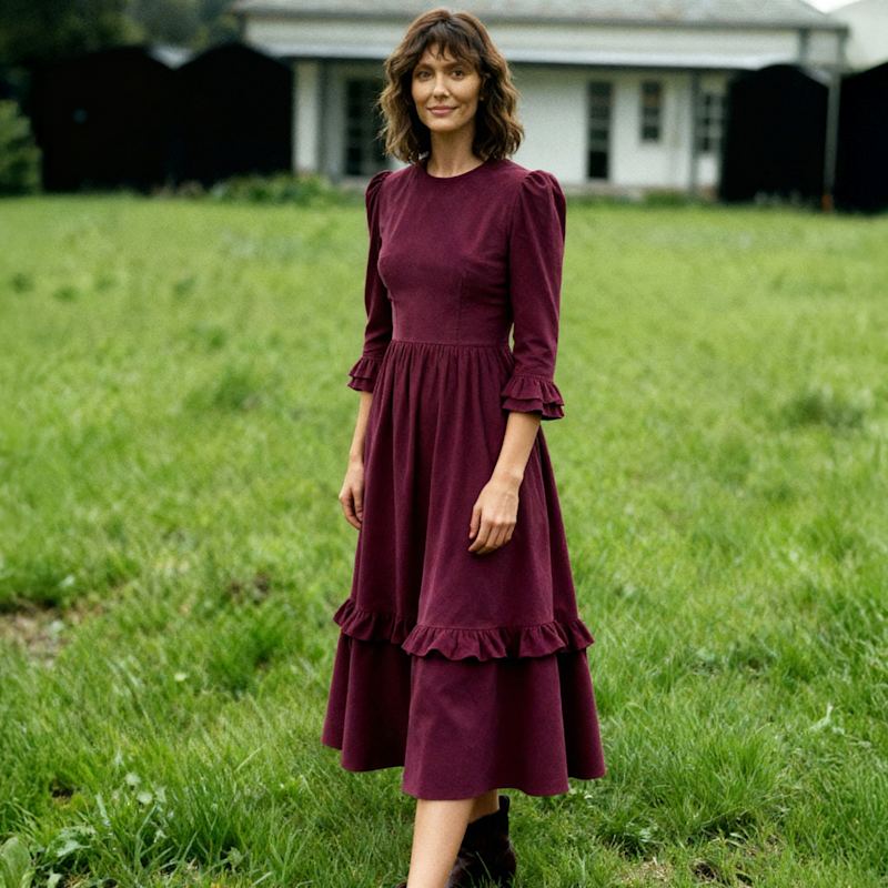 The Felicity Dress - Burgundy Fine Cord | The Well Worn | Wolf & Badger