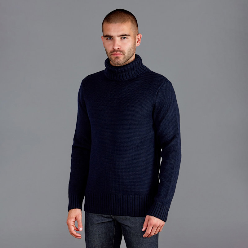 The Fitted Submariner Lloyd Roll Neck Merino Wool Jumper Navy