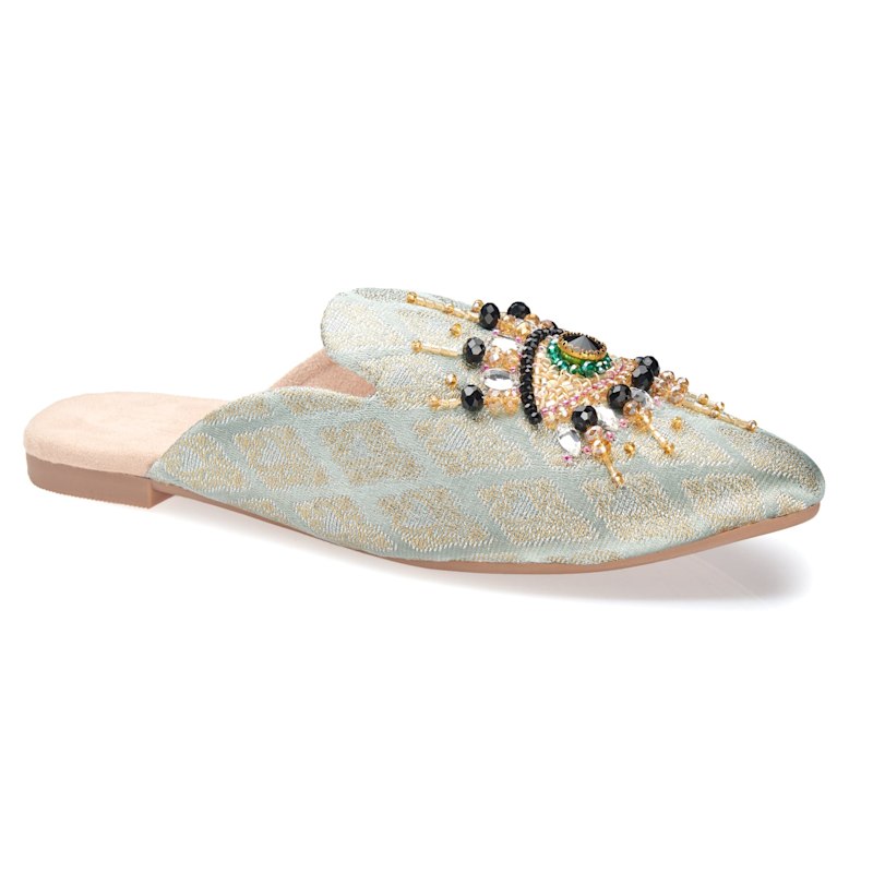 Thumbnail of The Good Eye - Handcrafted Crystal Embroidered Vegan Mules By Fuchsia Shoes - Mint image