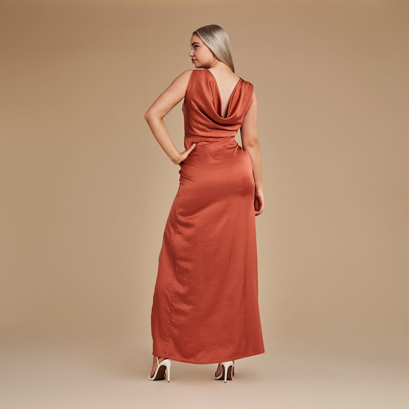 open lace back dress Dark Orange Tulle Tea Length Sexy Plunging Bridesmaid Homecoming Dress main image 1