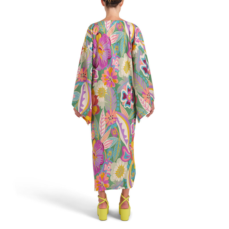 Thumbnail of The Jennifer Cotton Floral Wide Sleeve Kaftan Dress image