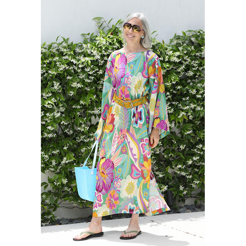 Thumbnail of The Jennifer Cotton Floral Wide Sleeve Kaftan Dress image