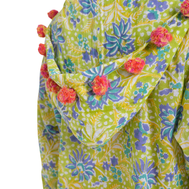 Thumbnail of The June Green Cotton Blockprint Kaftan Dress image