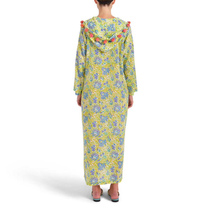 Thumbnail of The June Green Cotton Blockprint Kaftan Dress image